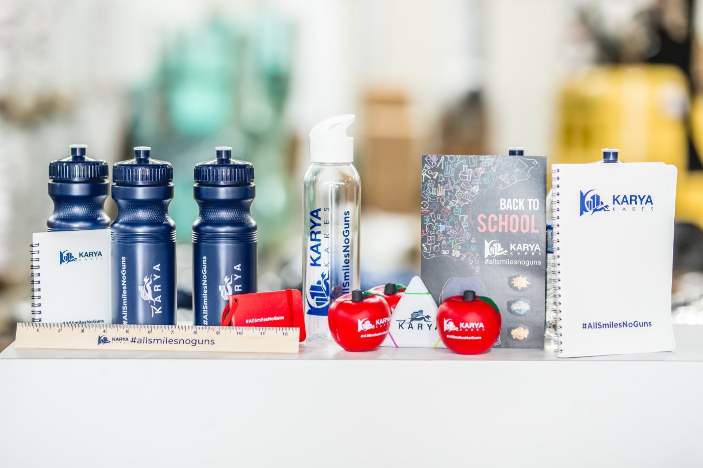 Branded merchandise water bottles and swag