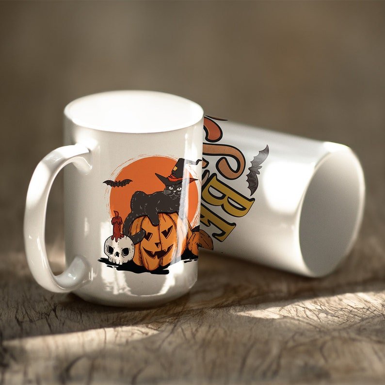 Spooky Black Cat Halloween Mug