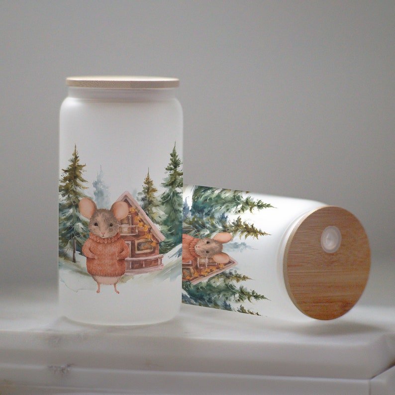 Winter Mouse Frosted Glass Tumbler