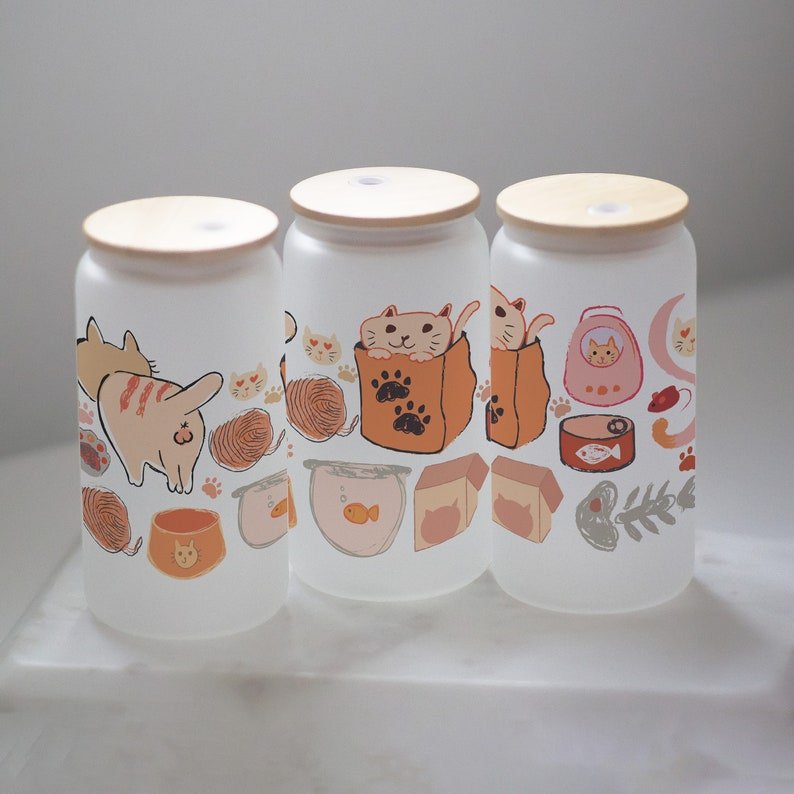 Watercolor Cat Glass Tumbler — photo 2