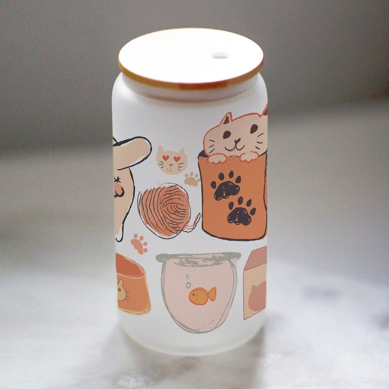 Watercolor Cat Glass Tumbler — photo 5