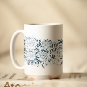 Blue Damask Daisy Coffee Mug