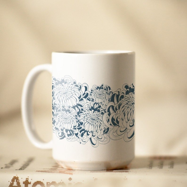 Blue Damask Daisy Coffee Mug