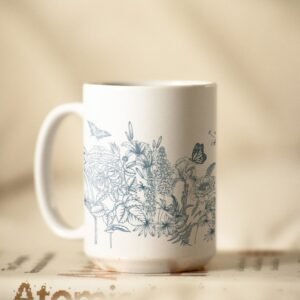 Blue Damask Lily Flower Mug or Tumbler