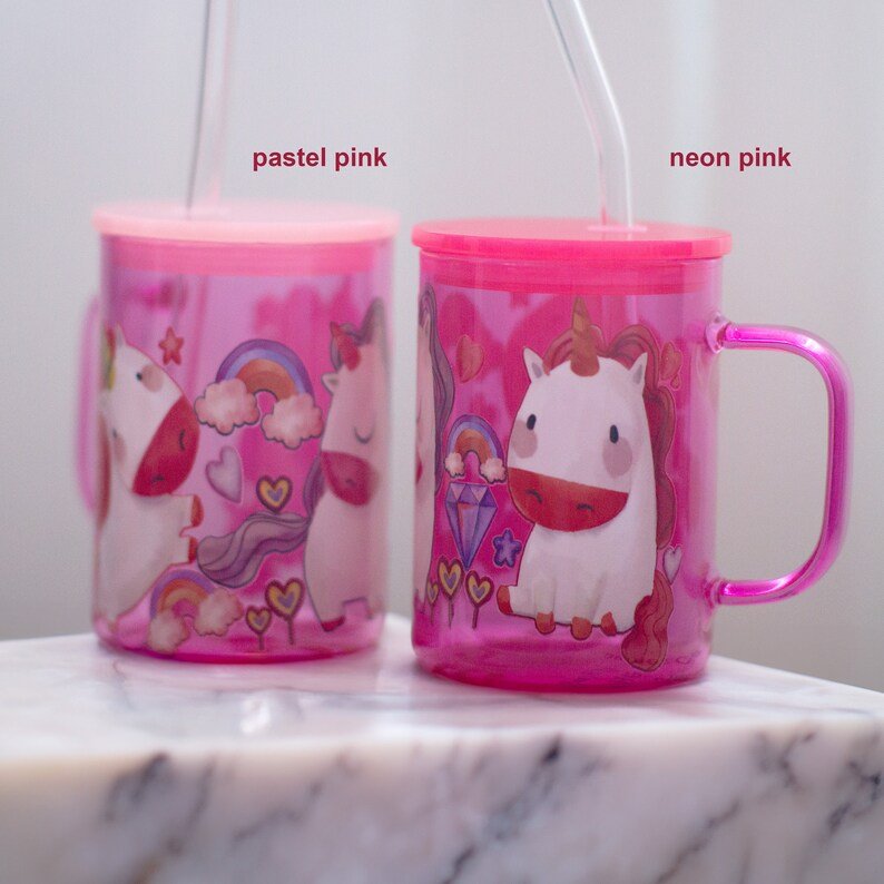 Pink Unicorn Glass Mug with Lid and Straw — photo 5