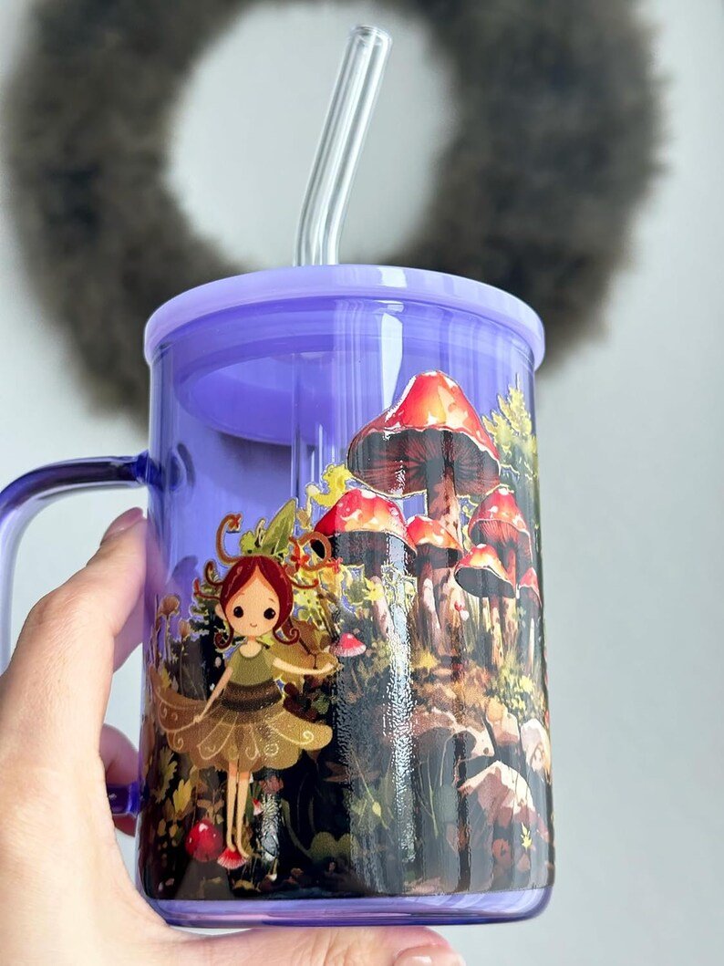 Purple Fairy Tale Glass Mug with Lid & Straw — photo 6