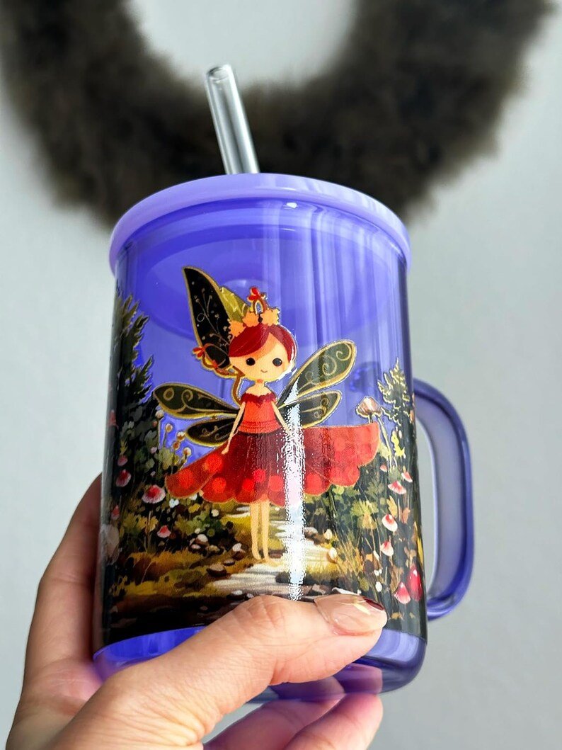 Purple Fairy Tale Glass Mug with Lid & Straw — photo 5