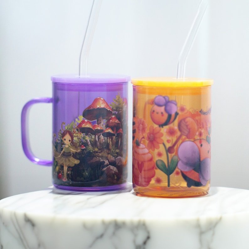 Purple Fairy Tale Glass Mug with Lid & Straw — photo 7