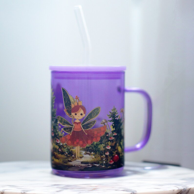 Purple Fairy Tale Glass Mug with Lid & Straw — photo 2