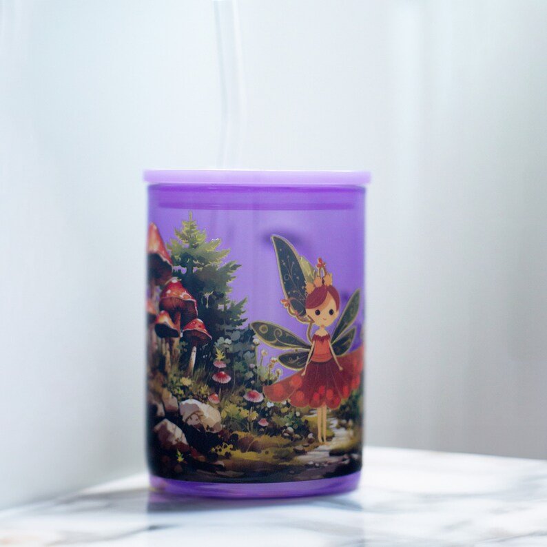 Purple Fairy Tale Glass Mug with Lid & Straw — photo 4