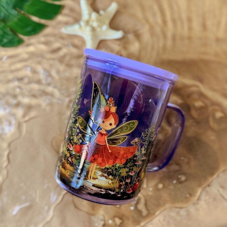 Purple Fairy Tale Glass Mug with Lid & Straw
