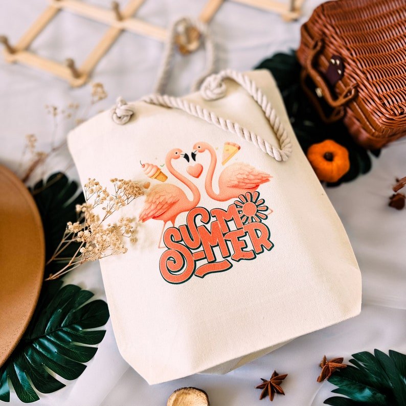Tropical Flamingo Canvas Tote Bag