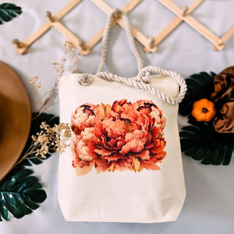 Peony Pink Floral Canvas Tote Bag - Image 6