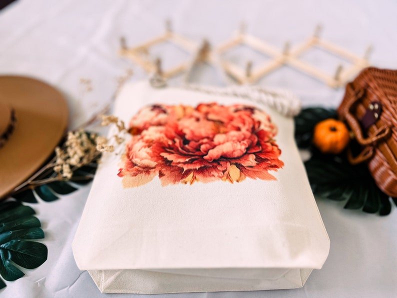 Peony Pink Floral Canvas Tote Bag - Image 7