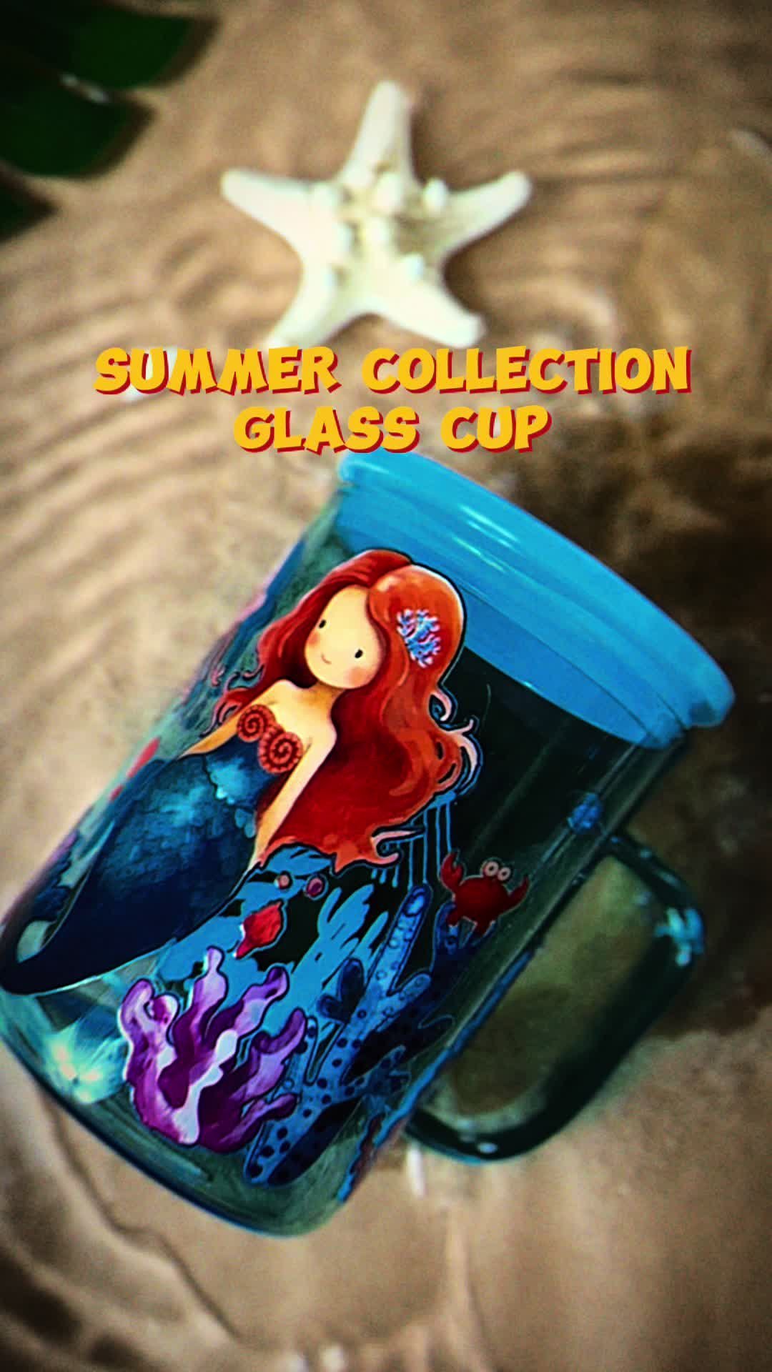 Mermaid Glass Mug with Lid – DHorse Studio video