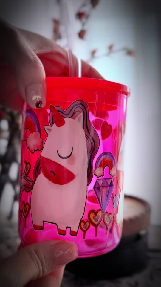 Pink Unicorn Glass Mug with Lid and Straw – DHorse Studio video